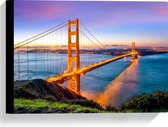 Canvas - Verlichte Golden Gate Bridge in de Avond in San Francisco - 40x30 cm Foto op Canvas Schilderij (Wanddecoratie op Canvas)