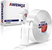 AWEMOZ® Nano Tape - Bricolage - 6 Mètres de Long - Tape Double Face Transparent Extra Fort - Tape Mural - Imperméable - Réutilisable