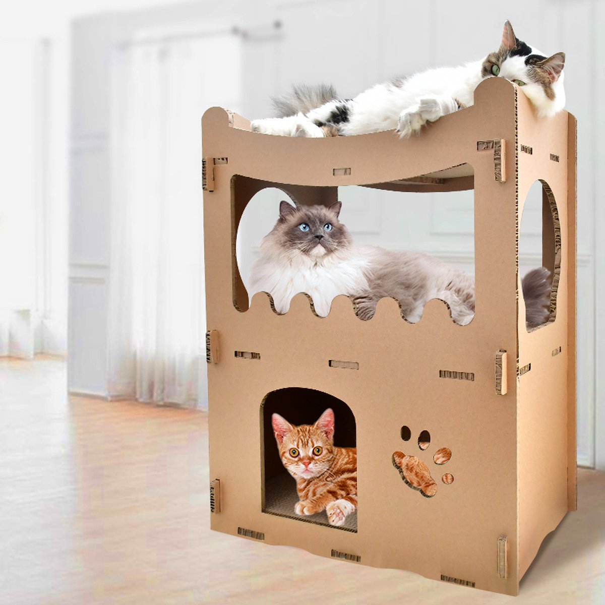 Kattenhuis - duurzaam speelhuis voor katten - karton krabmeubel katten - Afmetingen 53.5 x 31 x 70.5 cm — afbeelding 8