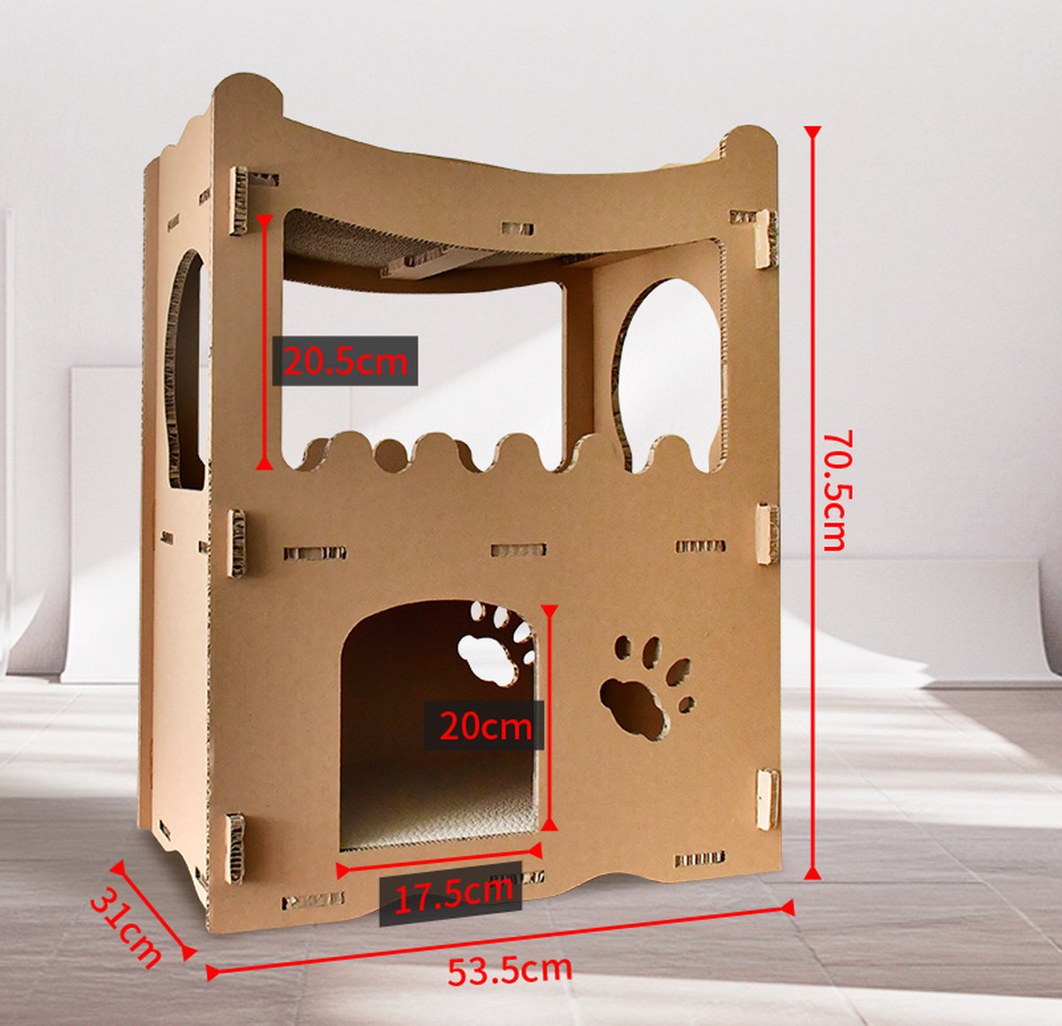 Kattenhuis - duurzaam speelhuis voor katten - karton krabmeubel katten - Afmetingen 53.5 x 31 x 70.5 cm — afbeelding 5