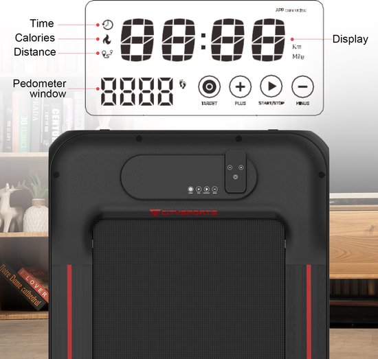 CITYSPORTS Thuis loopband, 1-6 km/u elektrische loopband met APP, afstandsbediening en LED-display, draagbaar en installatievrij