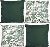 Anna Collection Coussins de canapé/décoration/jardin - intérieur/extérieur - set 4x pièces - vert/imprimé palmier - 45 x 45 cm