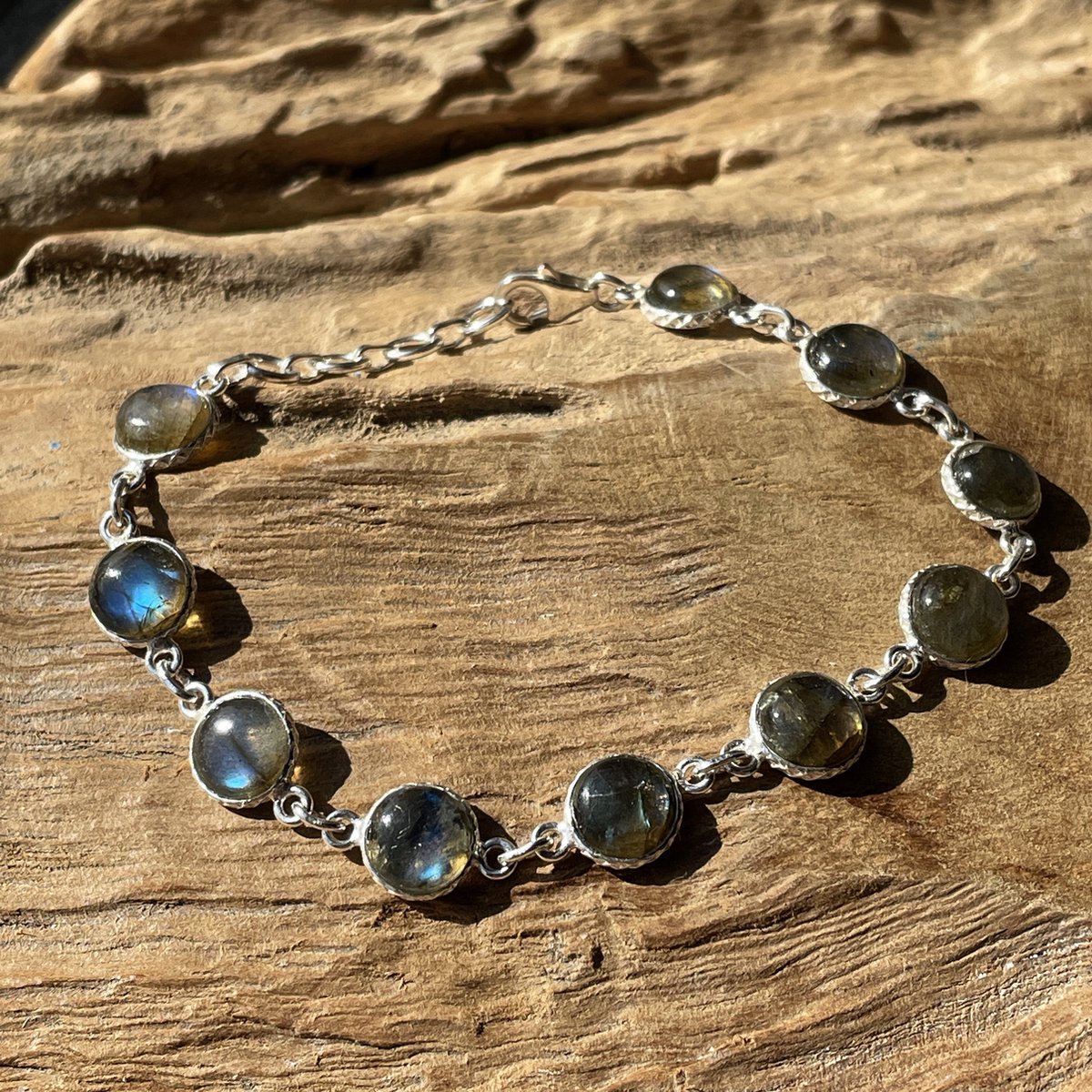 Bracelet femme en argent 7 pierres bleues gouttes Labradorite