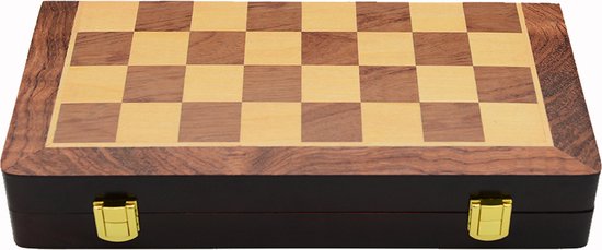 Thumbnail van een extra afbeelding van het spel schaakbord van hout–magnetisch inklapbaar reis schaakspel met schaakstukken 29cm premium kwaliteit