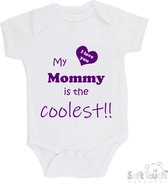 Barboteuse 100% coton "Ma maman est la plus cool !! / Je t'aime" Mère Fête des Mères Maman Filles Katoen Wit/violet Taille 68
