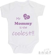 Body bébé doux au toucher "Ma maman est la plus cool !! "Je t'aime" Fête des mères Maman Filles Katoen Wit/ lilas Taille 62/ 68