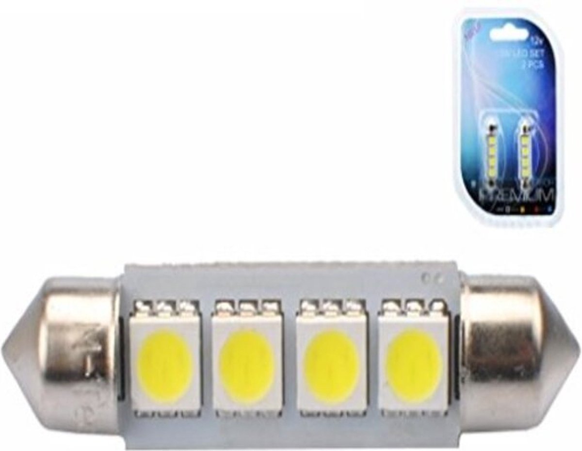 M-Tech LED C5W 12V 41mm - Basis 4x Led diode - Canbus - Wit - Set