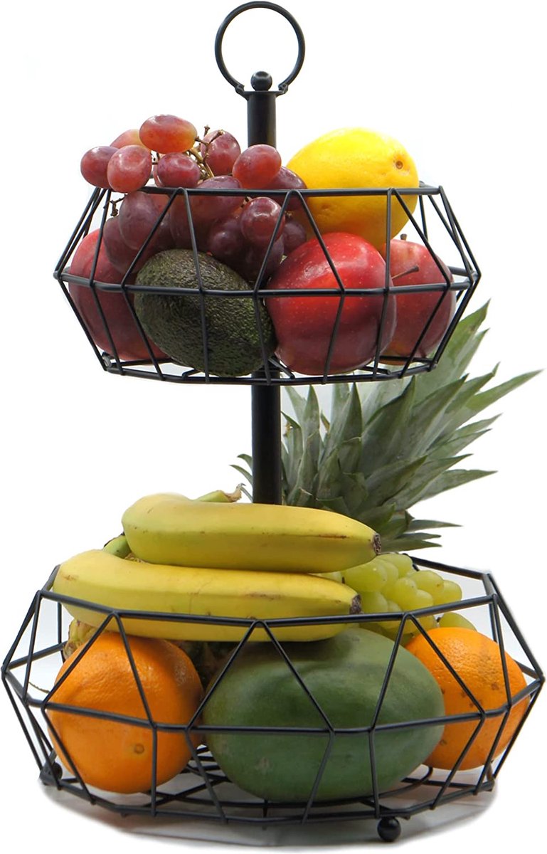 Fruitschaal Taartstandaard Zwart 2-laags Creatieve fruitschaal voor fruitopslag Fruitmand Taartstandaard 2-laags metaal