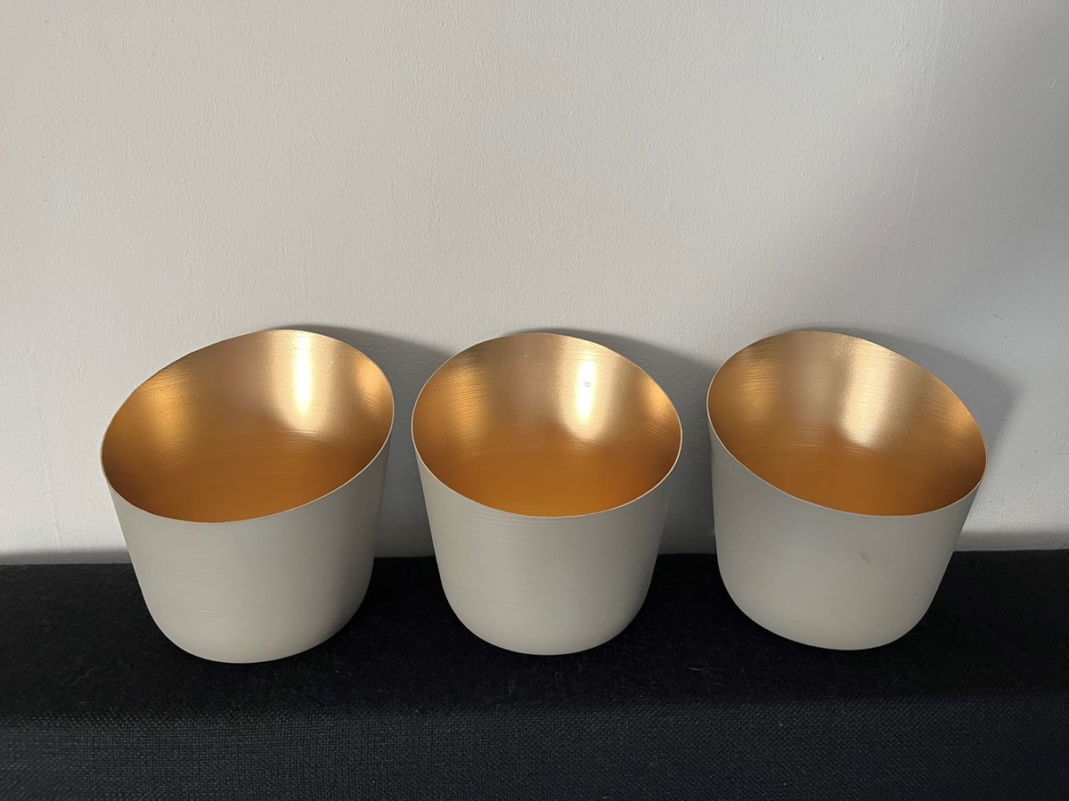 Theelichthouders - Grijs / Goud - Metaal - Tsogt - Set van 3 - 14 x 9 x 8cm