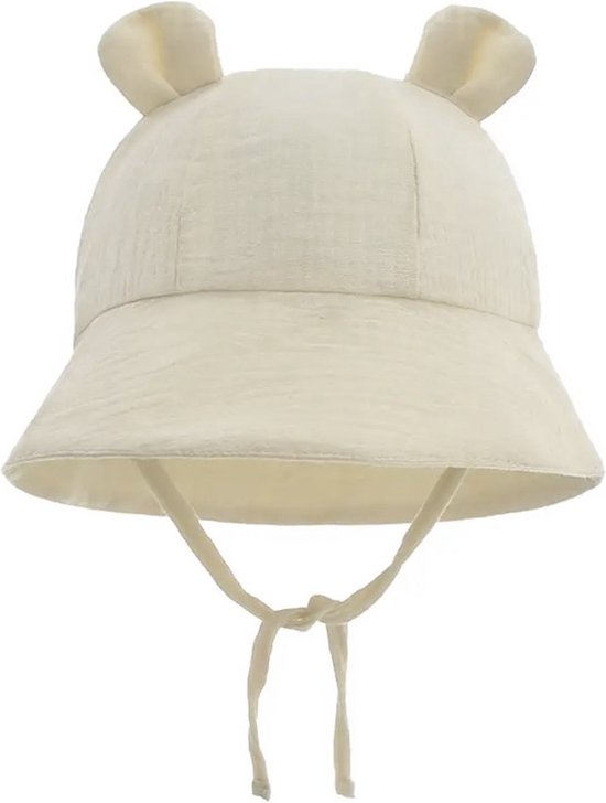 GoudenGracht - Chapeau de soleil bébé - Chapeau Bébé - Chapeau de soleil enfant - Beige - Oreilles d'ours - 3 à 18 mois