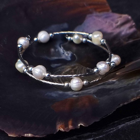 Zoetwaterparel armband Pearl Metal Wrap - echte parels - wit - zilver - wikkelarmband - ZHEN ZHU - EEN RIJKDOM AAN PARELS