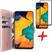 Samsung Galaxy A30 Hoesje + Screenprotector Full Screen - Book Case Portemonnee - iCall - Roségoud