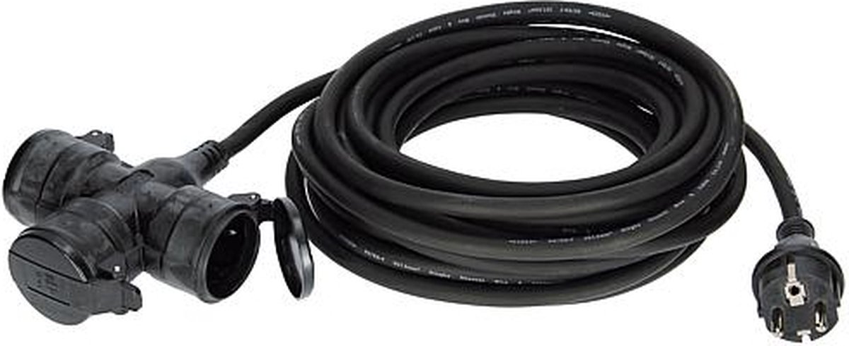 drievoudige stekkerdoos / koppel - 10 meter snoer - zwart - IP44