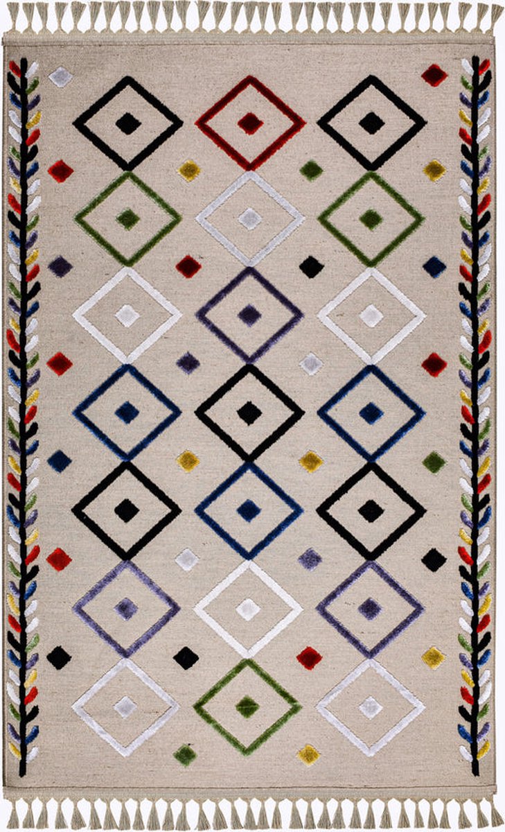 NETLINE HOME Jute Vloerkleed Voor Woonkamer, Slaapkamer, Keuken, Eetkamer | Oosters Designtapijt | Zacht medium stapel | Traditioneel Vintage Vloerkleed | Vlekbestendig (Multicolor 160x230 CM)