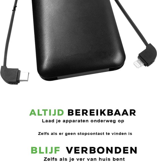 iSetchi Powerbank 10000 mAh (4-in-1) - Klein Formaat - Met ingebouwde oplaadkabels - Klein - Universeel