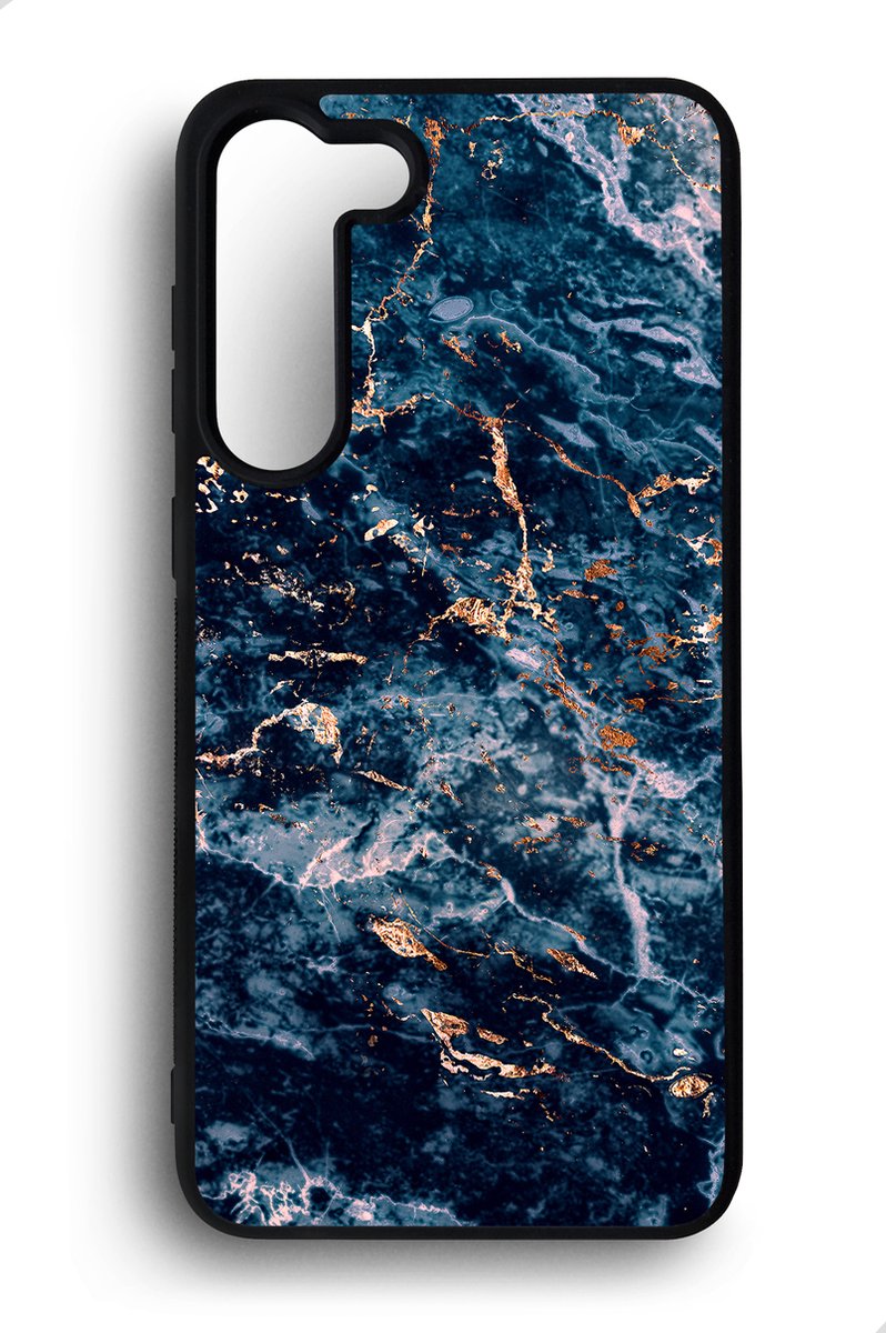 Ako Design Samsung Galaxy S23 Plus hoesje - Marmer - blauw goud - Hoogglans - TPU Rubber telefoonhoesje - hard backcover