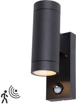 Buitenlamp met bewegingssensor - Wandlamp buiten - Samos - Zwart - IP44 - Geschikt voor 2 GU10 spots - Ø 65 mm