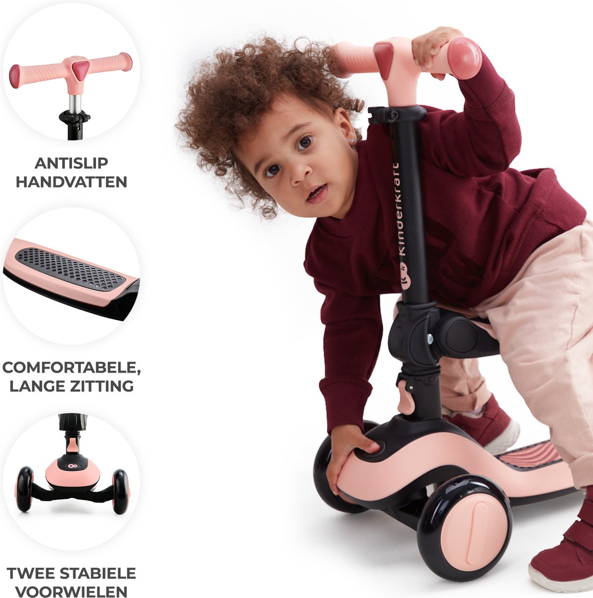 Kinderkraft HALLEY 2-in-1 Loopfiets en Driewieler Step - Voor Kinderen van 1-5 Jaar, Max 50 kg - Verstelbaar Zadel en Stuur, Opvouwbaar, LED Wielen - Groen — afbeelding 6