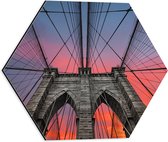 Dibond Hexagon - Uitzicht vanaf Brooklyn Bridge, New York City - 40x34.8 cm Foto op Hexagon (Met Ophangsysteem)