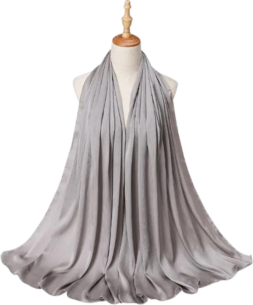 ASTRADAVI Mode Sjaals - Sjaal - Mooie Lente & Zomer Sjaals - Lichte en Zachte Crêpe Gerimpelde Stof - 175 x 70 cm - Zilver Grijs - Cadeau Idee