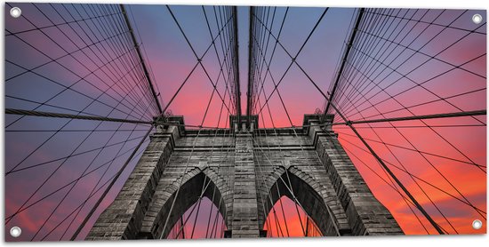 Tuinposter – Uitzicht vanaf Brooklyn Bridge, New York City - 100x50 cm Foto op Tuinposter (wanddecoratie voor buiten en binnen)