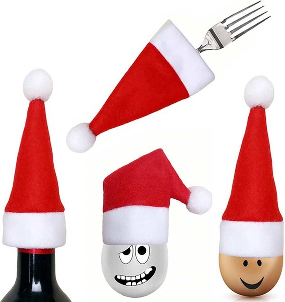 Eizook - Bestek Kerstmutsen - set van 4 - Bestek - Ei - Fles