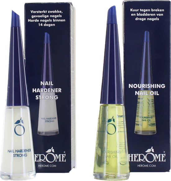 Foto: Herome combi pack nagelverharder sterk en base coat voedende nagelolie nail hardener strong nourishing nail oil herstelt droge breekbare nagels en verhelpt zwakke en gevoelige nagels 2 10ml 