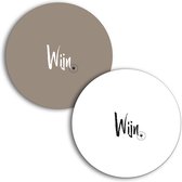 Luxe onderzetters voor glazen | met wijn tekst | taupe & wit | Ø 10 cm | Set van 2 | Wijn