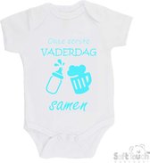 Soft Touch Romper "Onze eerste vaderdag samen" Unisex Katoen Wit/aquablauw Maat 62/68