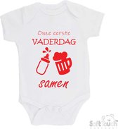 100% katoenen Romper "Onze eerste vaderdag samen" Unisex Katoen Wit/rood Maat 56/62