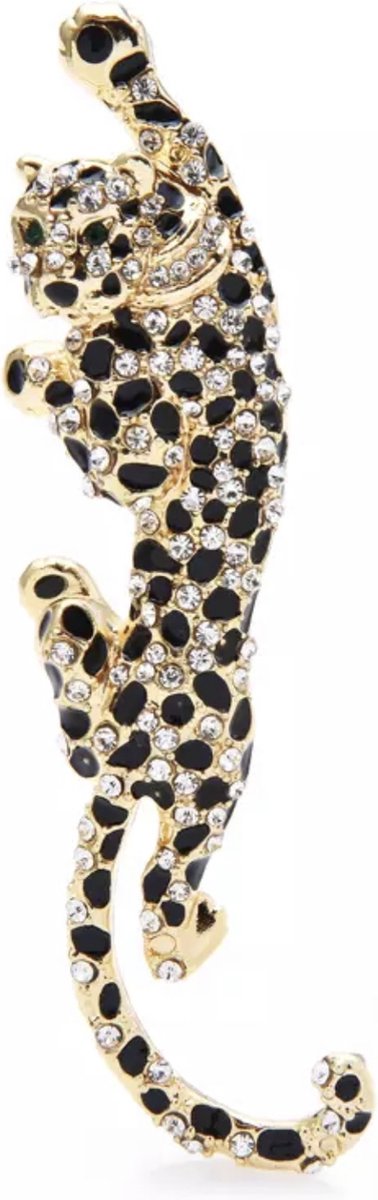 Broche -Luipaard- goudkleurig-Kledingspeld- Strass- 10 cm- Charme Bijoux
