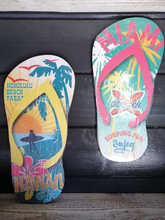 Wanddecoratie - Slippers - Set van 2 Stuks - Hawaii/ Miami - Tuin - Overkapping Decoratie - Moederdag - Kado Tip !!