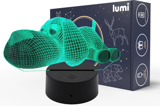 Lumi 3D Lamp - 16 kleuren - Hond - Puppy - Dieren - LED Illusie - Bureaulamp - Nachtlampje - Sfeerlamp - Dimbaar - USB of Batterijen - Afstandsbediening - Cadeau voor kinderen - Kids