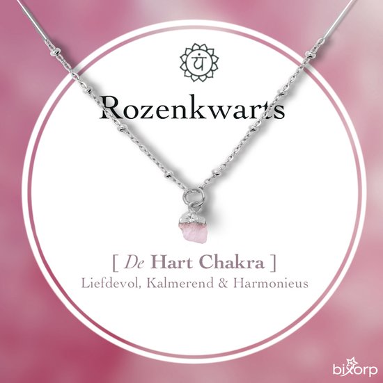 Bixorp Gems Ruwe Rozenkwarts Chakra Ketting - Zilverkleurig Roestvrij Staal - 36cm + 8cm verstelbaar