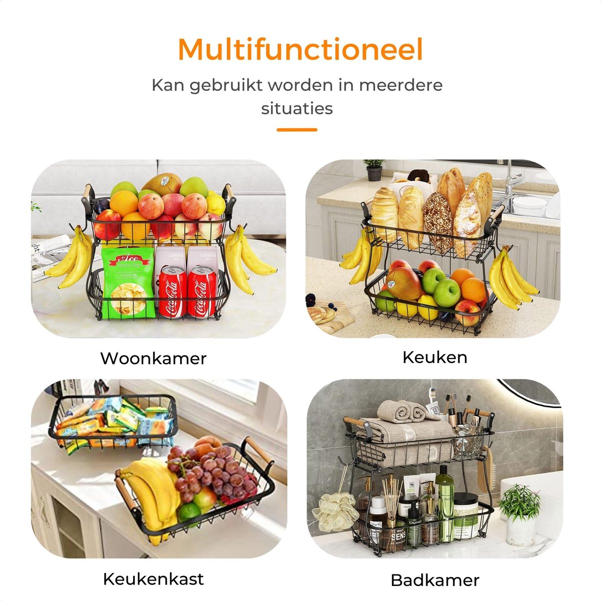PouHenier.jh Grote fruitschaal en groentemand voor keukenwerkblad