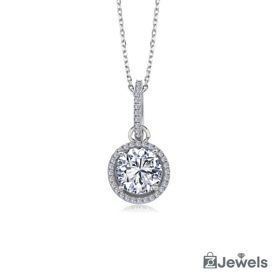 OZ Jewels Zilveren Ketting met 3.00 Karaat Diamant Rond - Accessoires - Liefdessieraden - - Damesketting - Valentijnsdag - Cadeau - Moederdag - Ketting Meisje - Sieraden Dames - In mooie geschenkverpakking