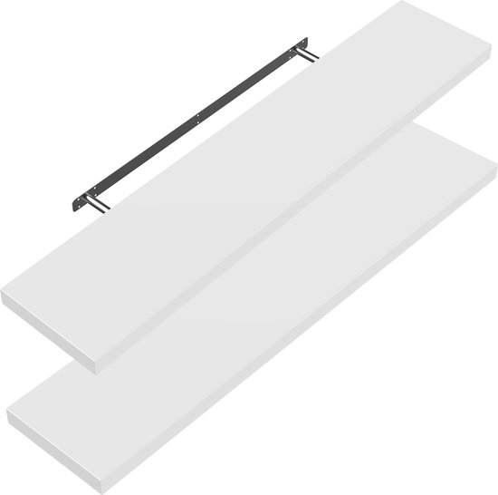 Deux étagères murales Casaria blanc mat de 70 cm, avec support de fixation.