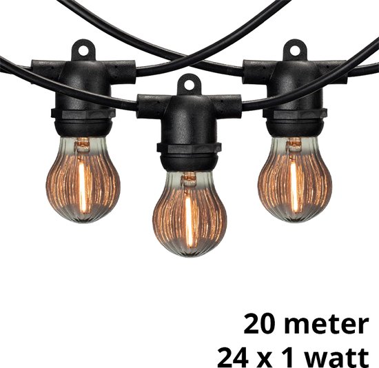 Cordon lumineux Lybardo extérieur - Guirlande lumineuse - 20 mètres dont 24 feux citrouille LED fumés 1 watt | IP54 étanche
