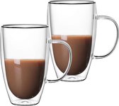 Dubbelwandige Glazen met Oor - 2 Stuks - 450ml - Koffieglazen - Theeglazen - Cappuccino Glazen