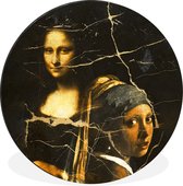 WallCircle - Wandcirkel - Muurcirkel - Meisje met de parel - Mona Lisa - Collage - Aluminium - Dibond - ⌀ 60 cm - Binnen en Buiten