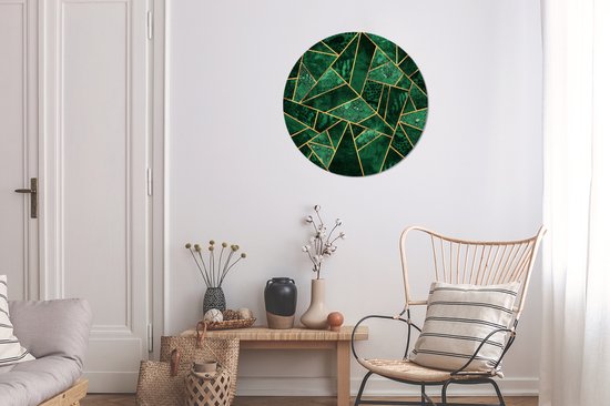 WallCircle - Muurstickers - Behangcirkel - Smaragd - Goud - Abstract - Patronen - 50x50 cm - Muurcirkel - Zelfklevend - Ronde Behangsticker