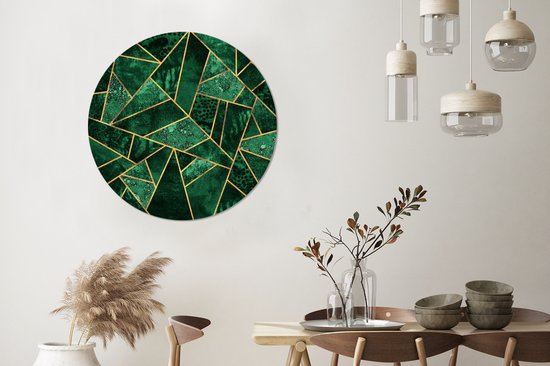 WallCircle - Stickers muraux - Papier Peint Cercle - Emeraude - Or - Abstrait - Motifs - 100x100 cm - Wall Circle - Auto Adhésif - Rond Papier Peint Autocollant XXL