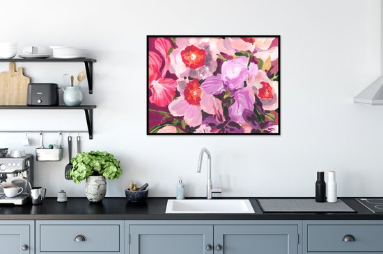 Cadre photo avec affiche - Rose - Orchidée - Fleurs - Couleurs - Botanique - 80x60 cm - Cadre pour affiche