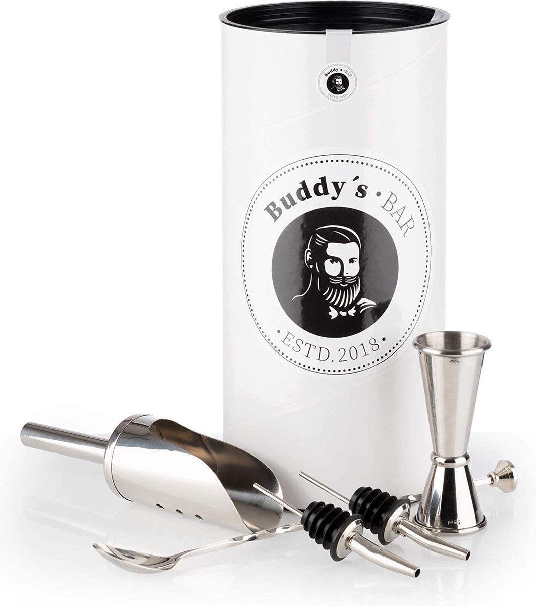 Buddy's Bar Gin Tonic Medium Set - cocktail barset 5 delig - roestvrij staal glanzend - vaatwasserbestendig