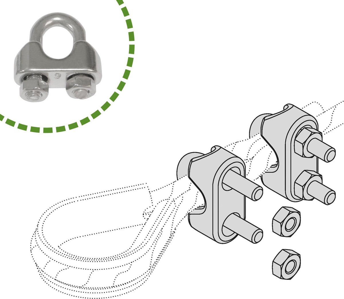 AMIG – Staaldraadklem 10mm – 2 stuks – Marine Kwaliteit RVS AISI 316