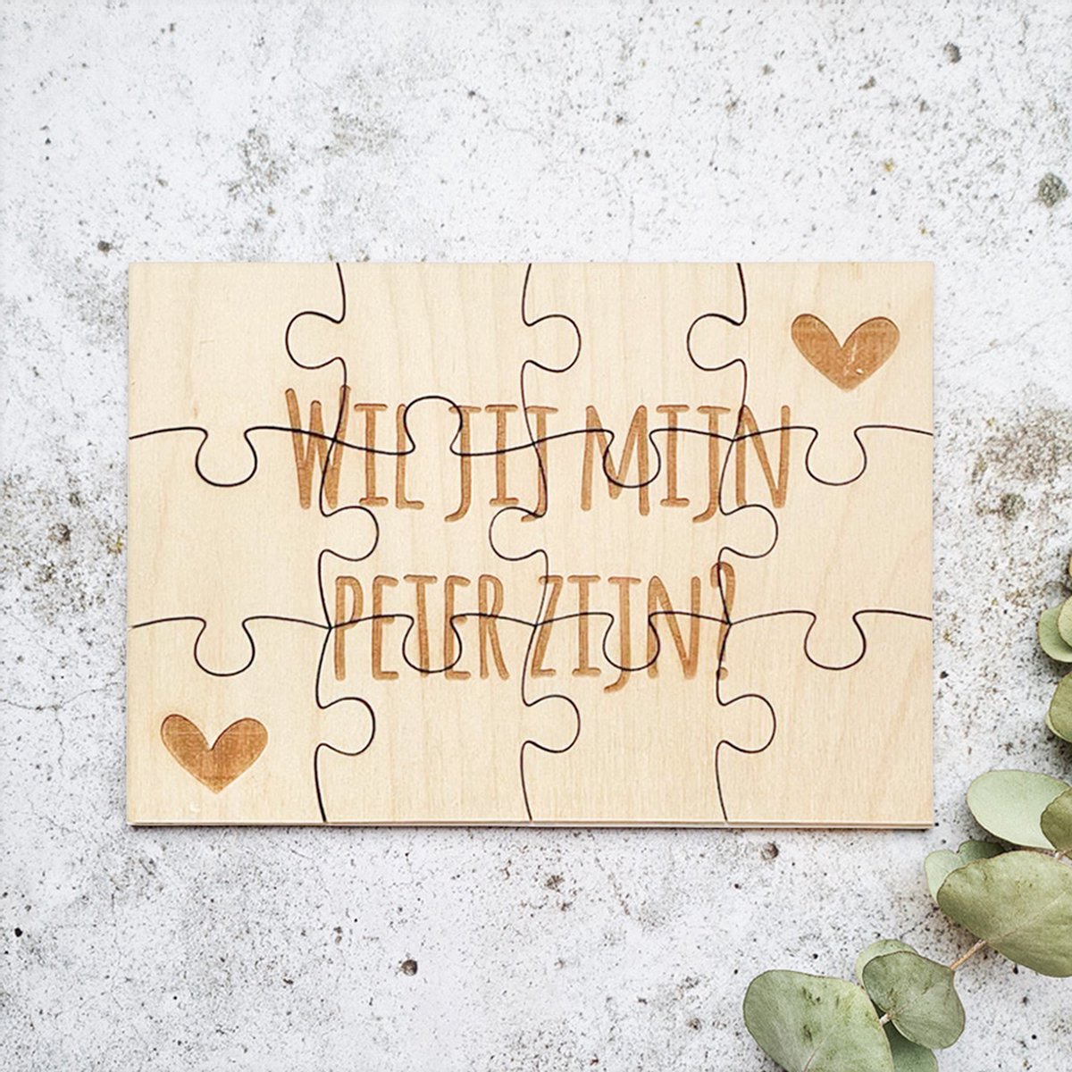 Wil jij mijn peter zijn? | Peter vragen | Houten puzzel A5 in linnen zakje