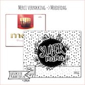 Kaartkadootje Merci -> Moederdag - No:04 (Merci Chocolade - Super Mama - Bloemen-Stippen-Zwart/Wit) - LeuksteKaartjes.nl by xMar