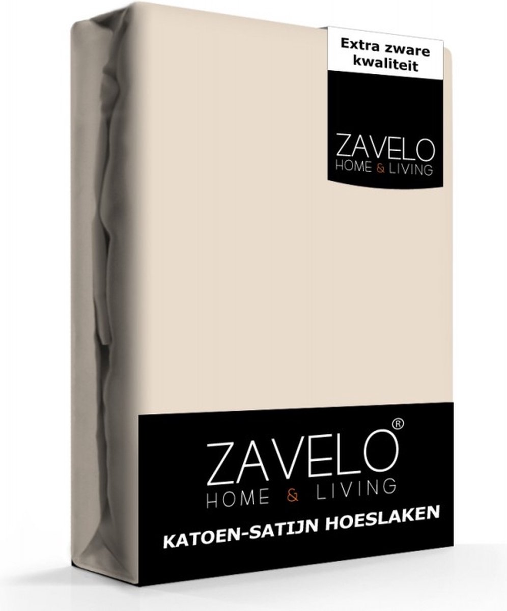 Zavelo Hoeslaken Katoen Satijn Zand - 2-persoons (140x200 cm) - Soepel & Zijdezacht - 100% Katoensatijn