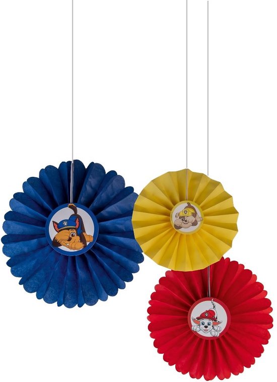 Paw Patrol - 3-Delig - Waaier decoratie set - Versiering - Kinderfeest - Verjaardag - Themafeest - Chase - Rubble - Marshall.