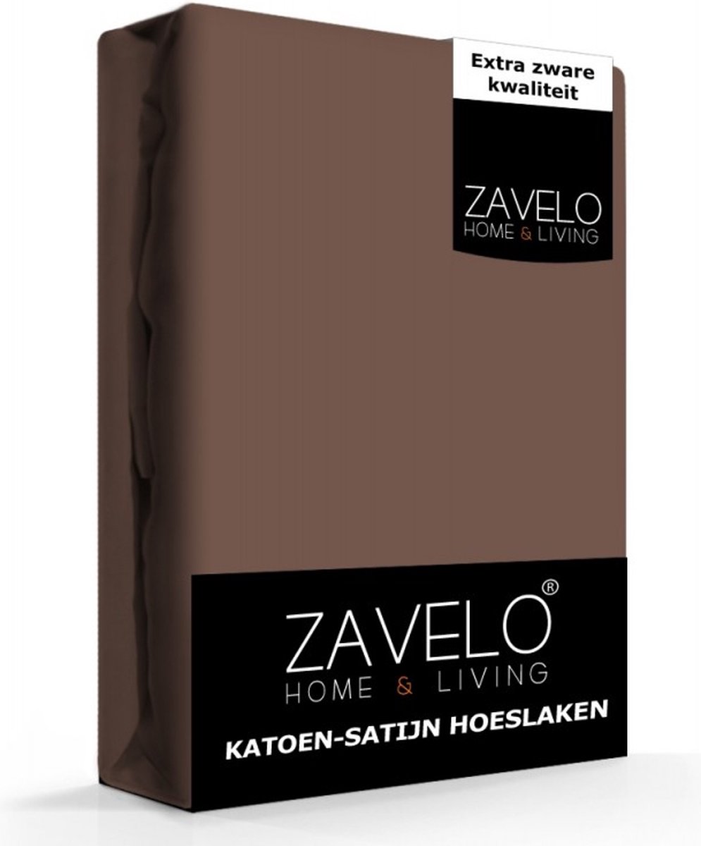 Zavelo Hoeslaken Katoen Satijn Taupe - Lits-jumeaux (180x220 cm) - Soepel & Zijdezacht - 100% Katoensatijn